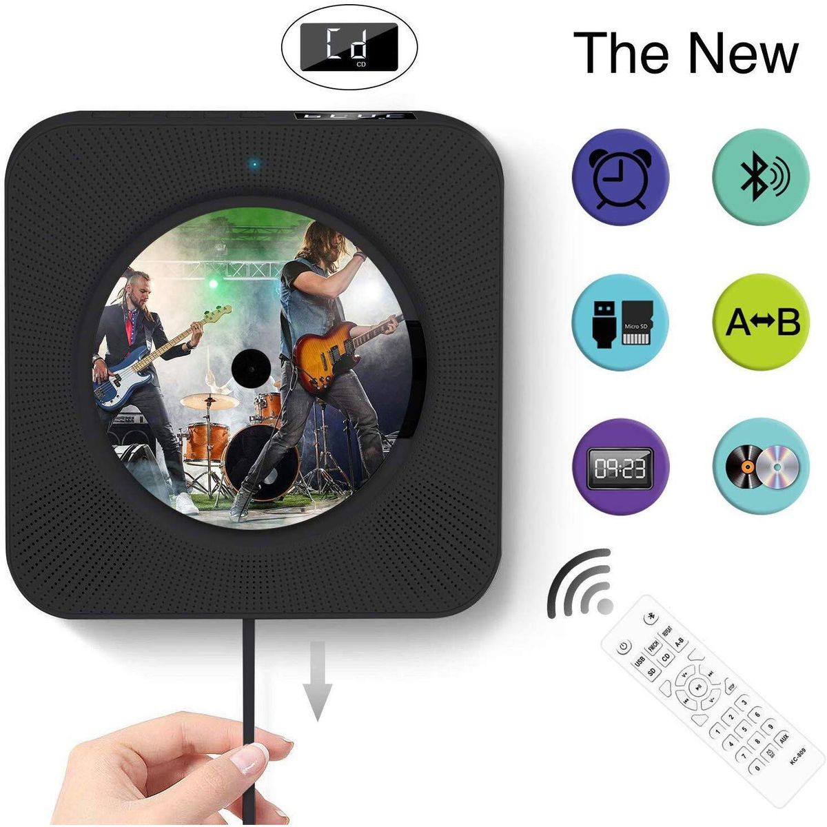 PUREPOWER - Reproductor de CD portátil con Bluetooth para montar en la pared