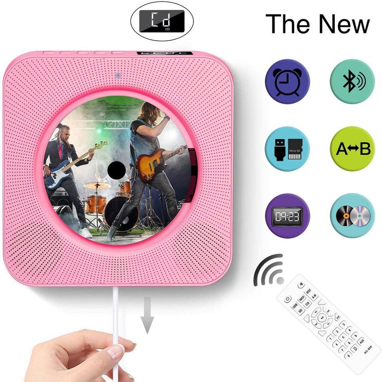 PUREPOWER Reproductor de CD portátil con Bluetooth para montar en la pared