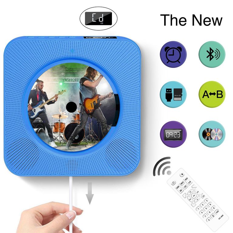 PUREPOWER Reproductor de CD portátil con Bluetooth para montar en la pared