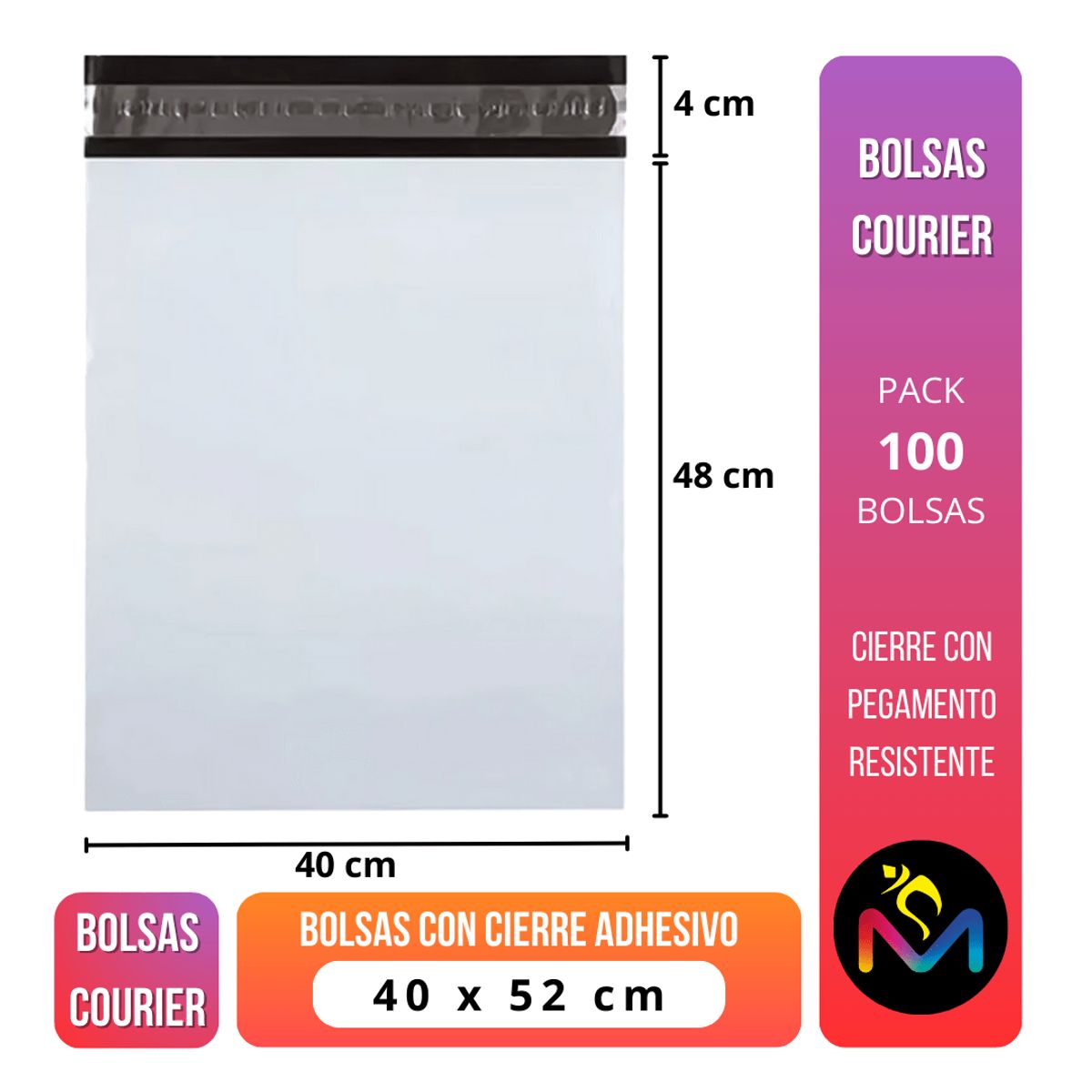MALIK - Pack 100 Bolsas Courier 40x52 cm con Cierre Adhesivo