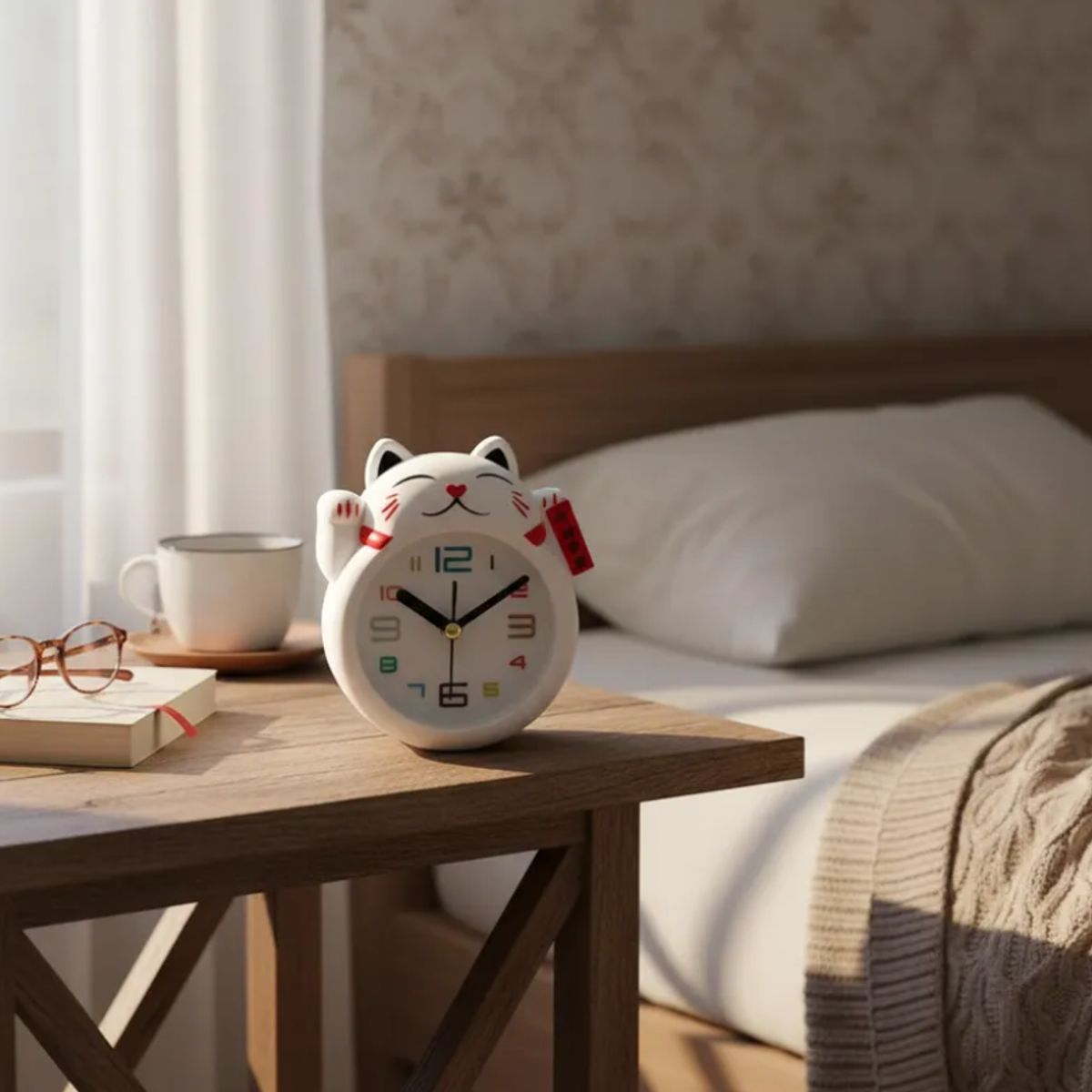 GENERICO - Reloj Despertador Gato De La Suerte Maneki-neko Decorativo