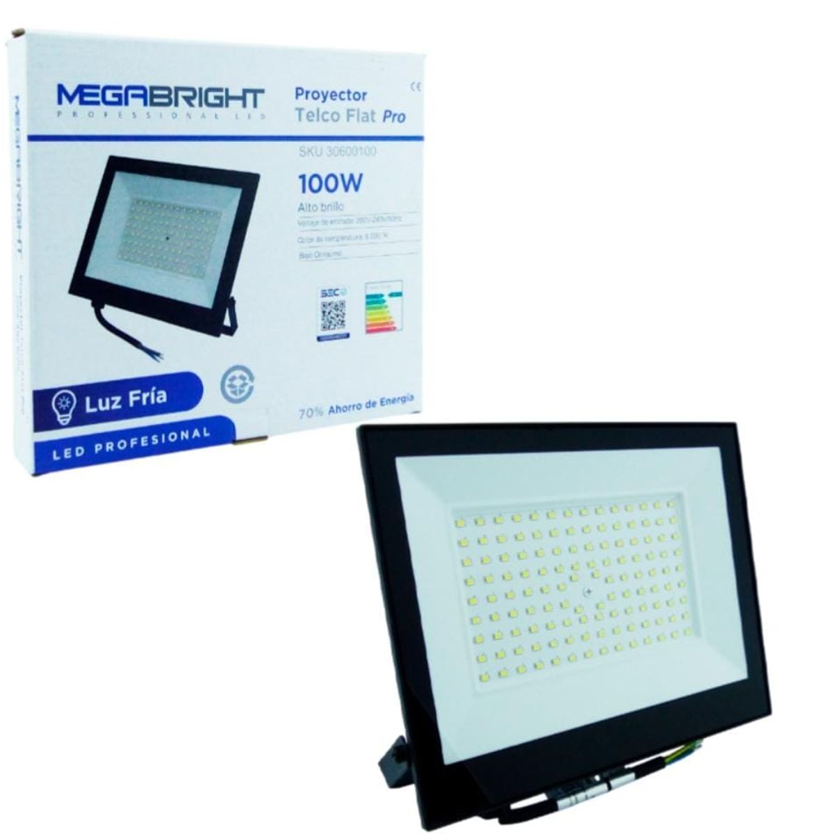 MEGABRIGHT - Foco Halogeno LED Telco Flat Pro, 100W Megabright Luz Fria Certificado En Caja