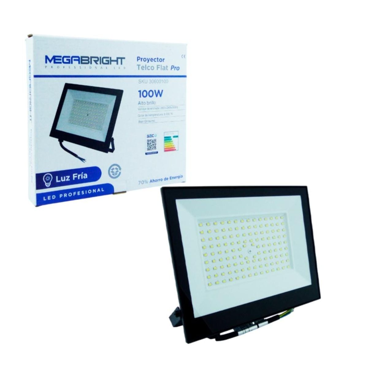 MEGABRIGHT - Foco Halogeno LED Telco Flat Pro, 100W Megabright Luz Fria Certificado En Caja