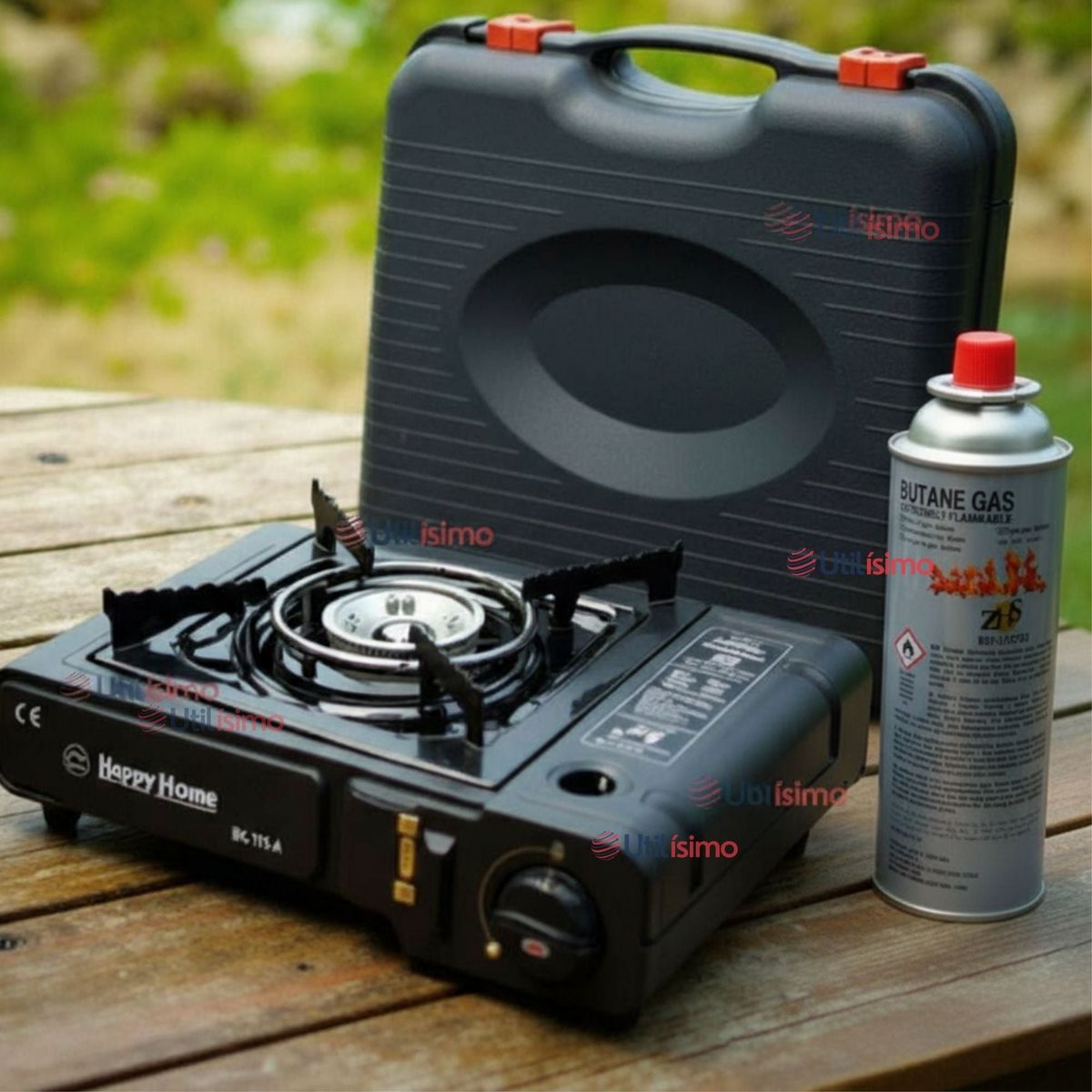 LINE - Cocina Portátil con Maletin + 1 Cartucho Gas Butano 220g