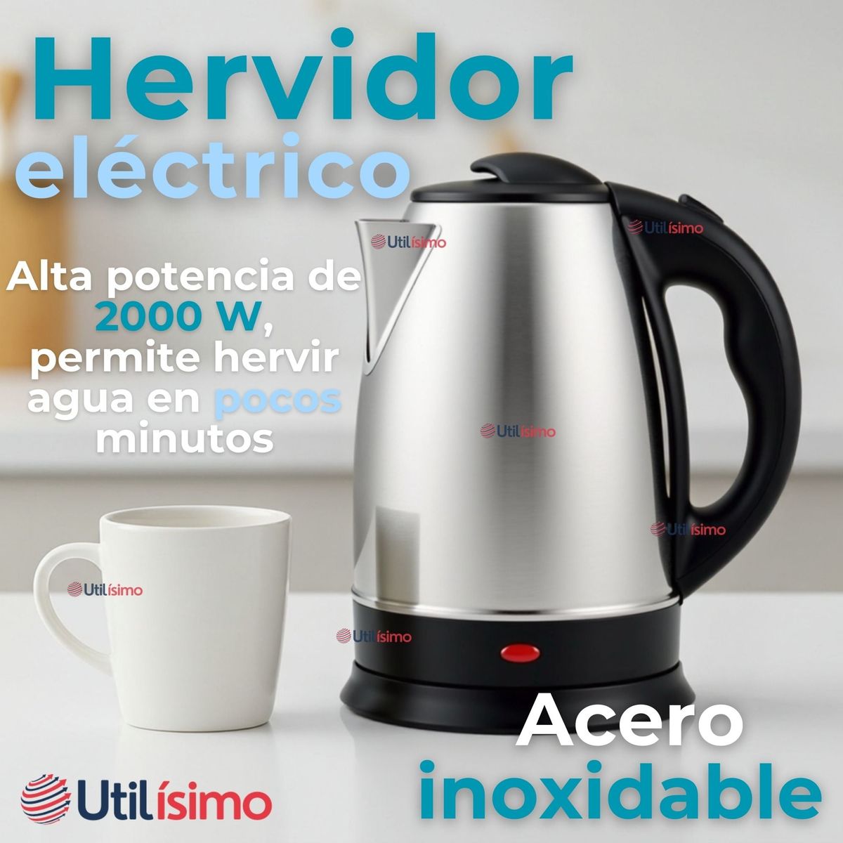LINE - Hervidor Eléctrico Térmico 2 Litros 2000W Acero Inoxidable Tetera
