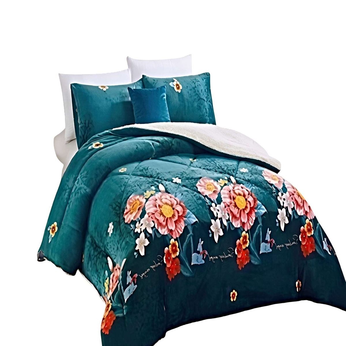 GENERICO - SET COBERTOR DE INVIERNO PLUSH 1.5 PLAZA 180X200CM VERDE