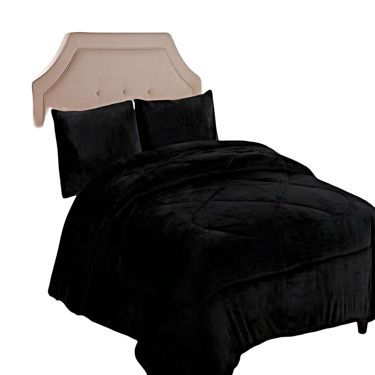 GENERICO - SET COBERTOR DE INVIERNO PLUSH 1.5 PLAZA 180X200CM NEGRO 1