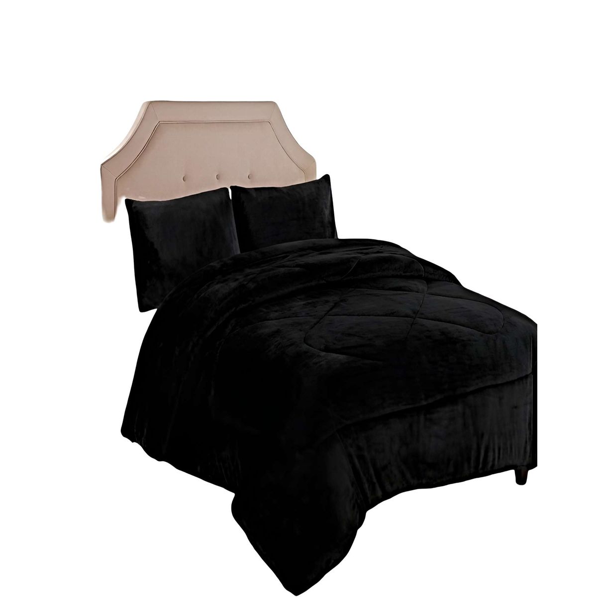 GENERICO - SET COBERTOR DE INVIERNO PLUSH 1.5 PLAZA 180X200CM NEGRO 1
