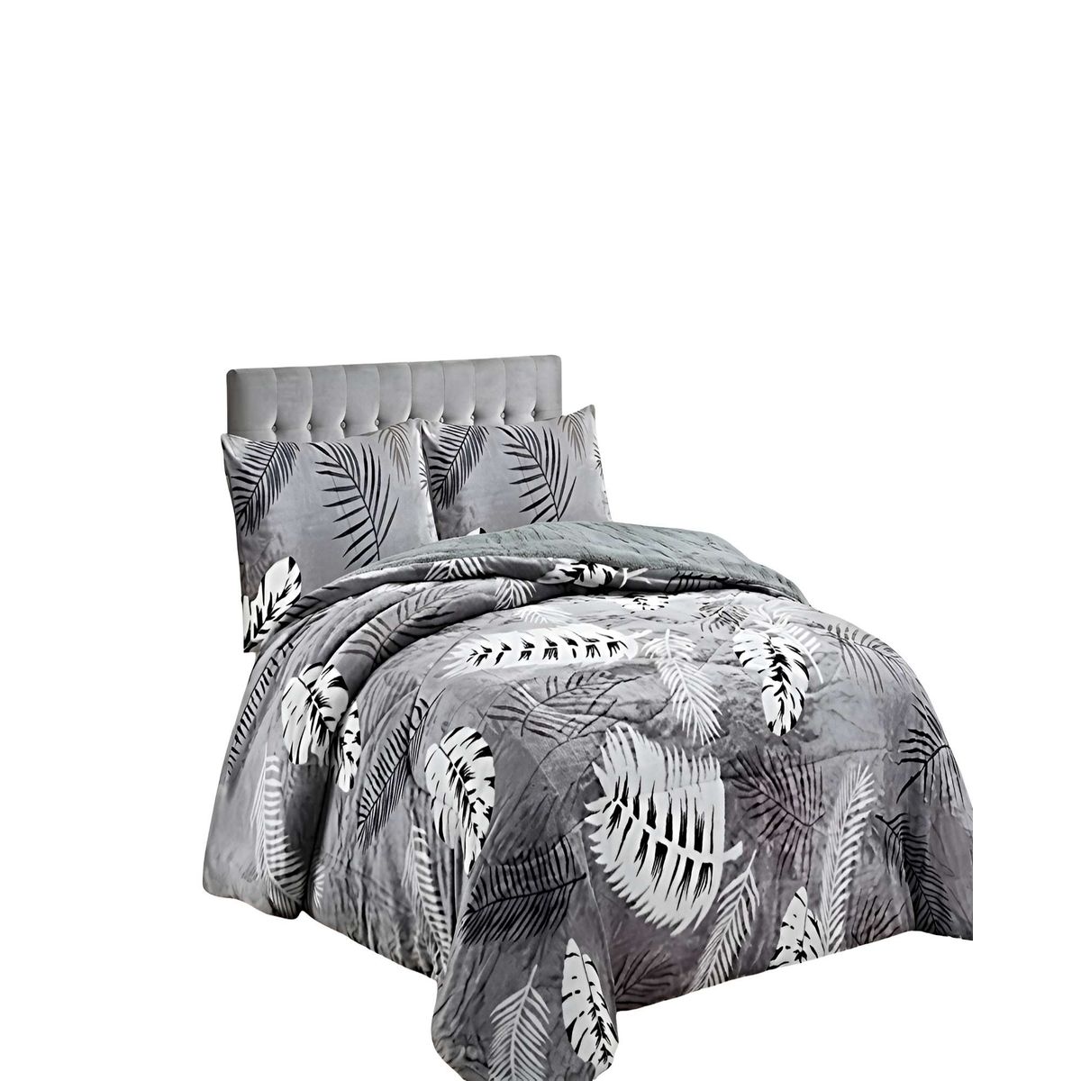 GENERICO - SET COBERTOR DE INVIERNO PLUSH 1.5 PLAZA 180X200CM GRIS CLARO 1