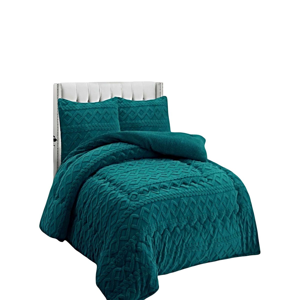 GENERICO - SET COBERTOR DE INVIERNO CON TEXTURA 1.5 PLAZA 180X200CM P TURQUESA