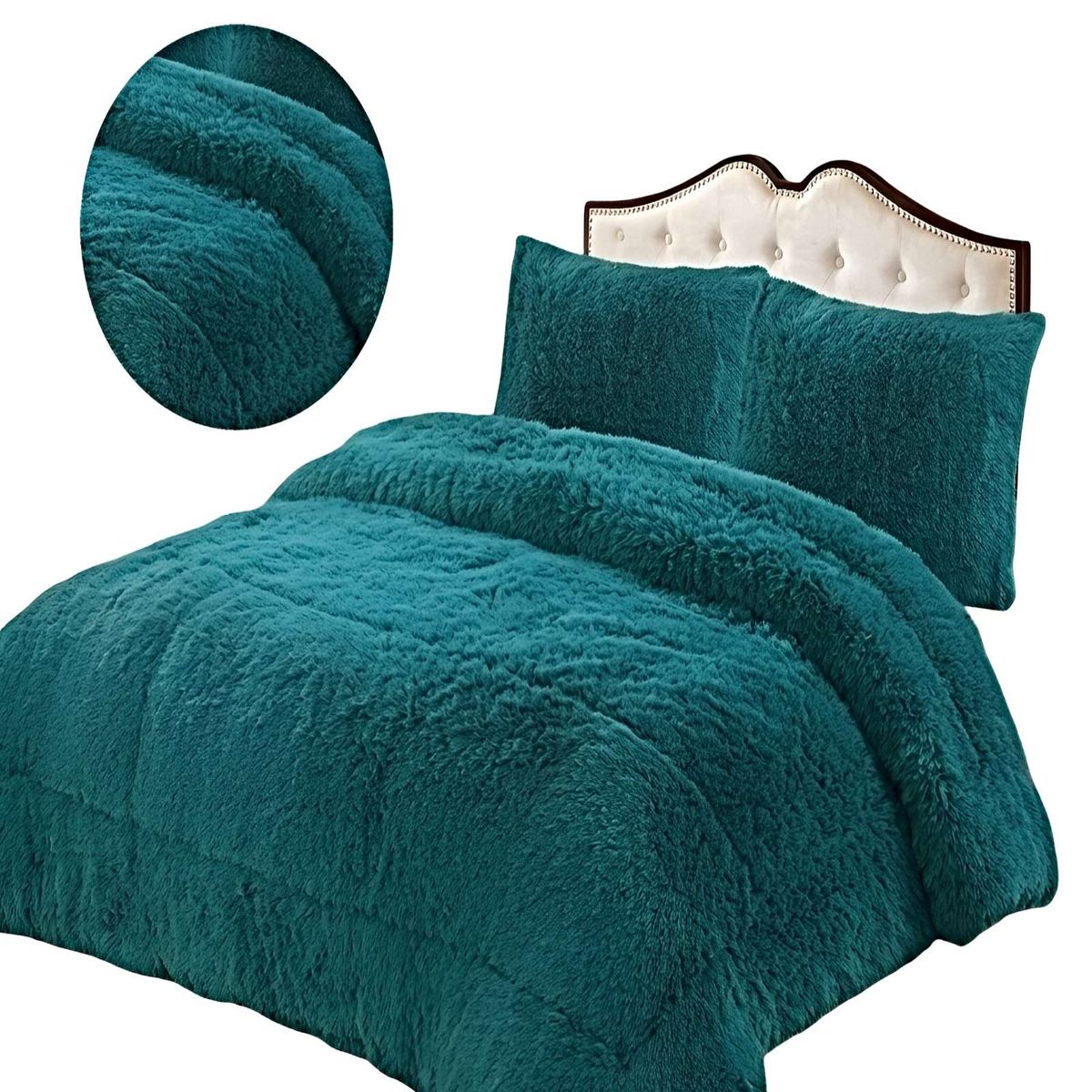 GENERICO - SET COBERTOR DE INVIERNO PELUDO 2 PLAZAS 230X250CM TURQUESA