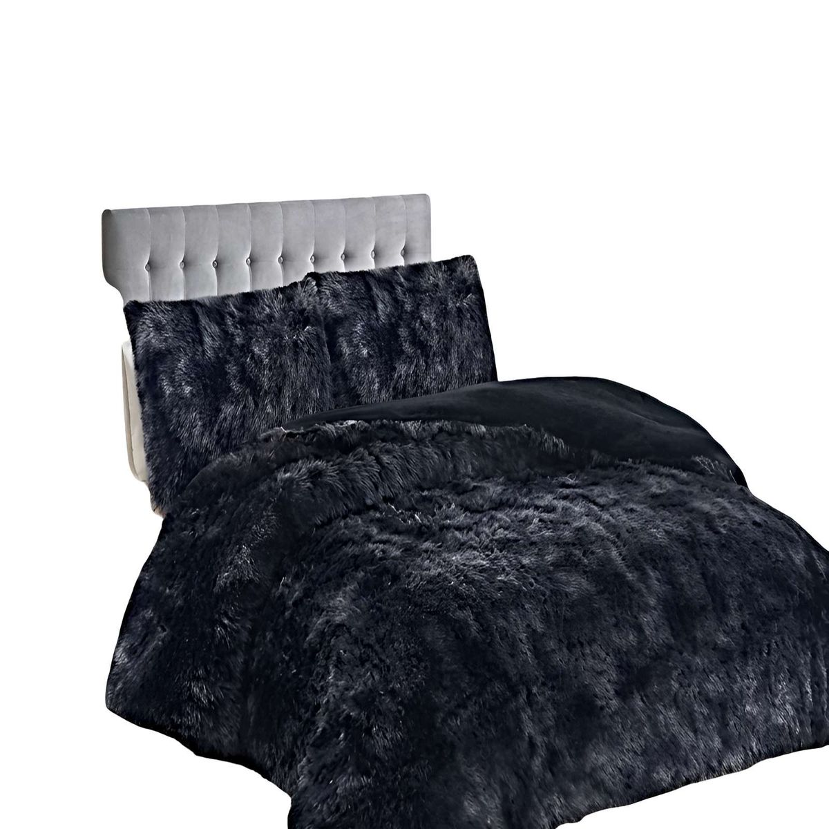 GENERICO - SET COBERTOR DE INVIERNO PELUDO 2 PLAZAS 230X250CM NEGRO