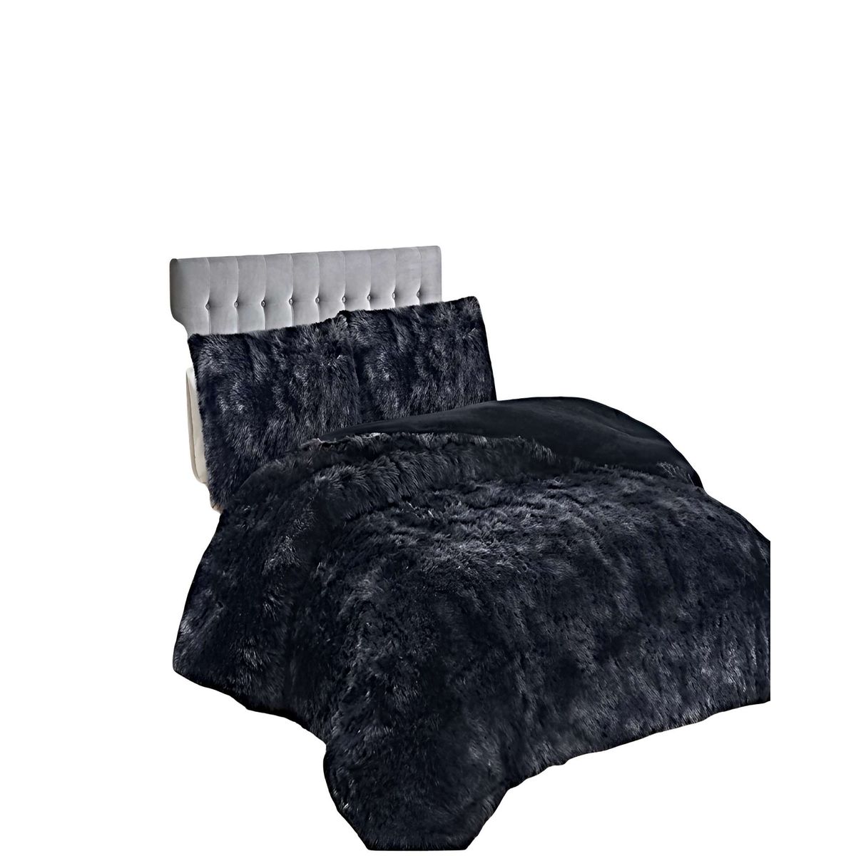 GENERICO - SET COBERTOR DE INVIERNO PELUDO 2 PLAZAS 230X250CM NEGRO