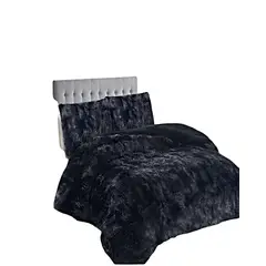 GENERICO - SET COBERTOR DE INVIERNO PELUDO 2 PLAZAS 230X250CM NEGRO