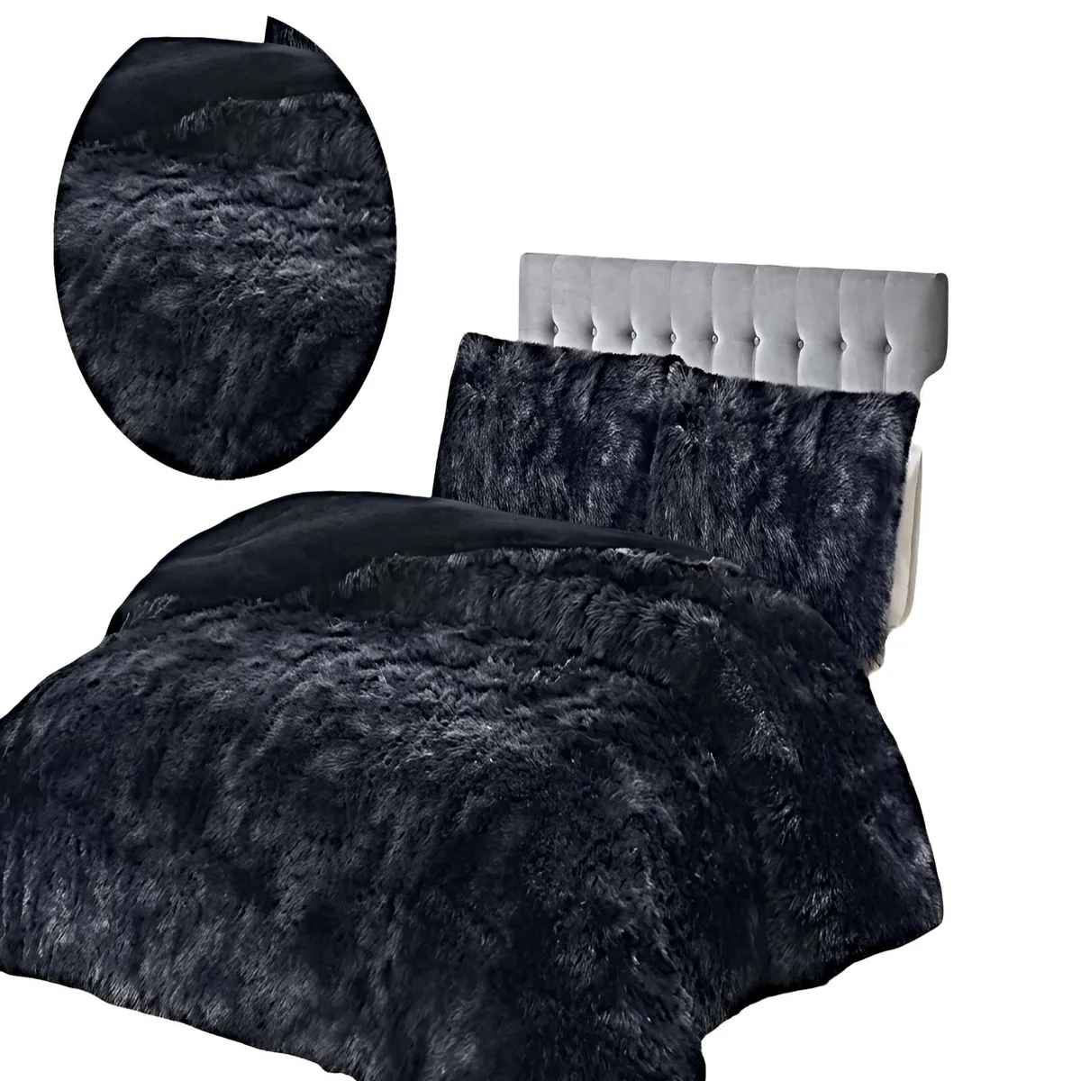 GENERICO - SET COBERTOR DE INVIERNO PELUDO 2 PLAZAS 230X250CM NEGRO