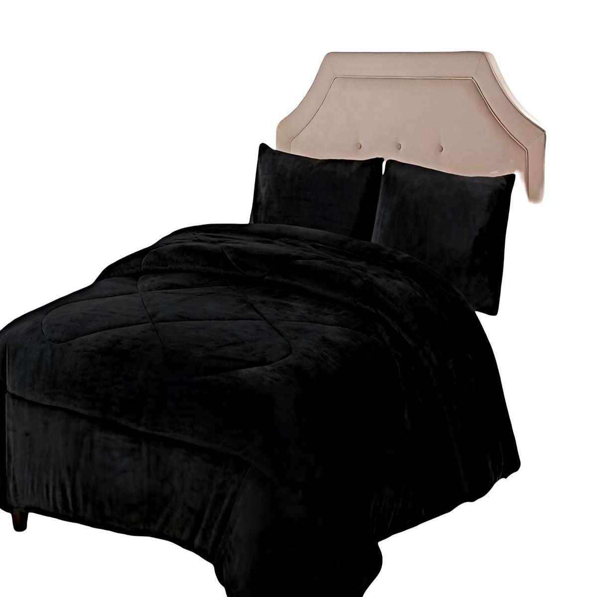 GENERICO - SET COBERTOR DE INVIERNO PLUSH 2 PLAZAS 230X250CM  NEGRO 1