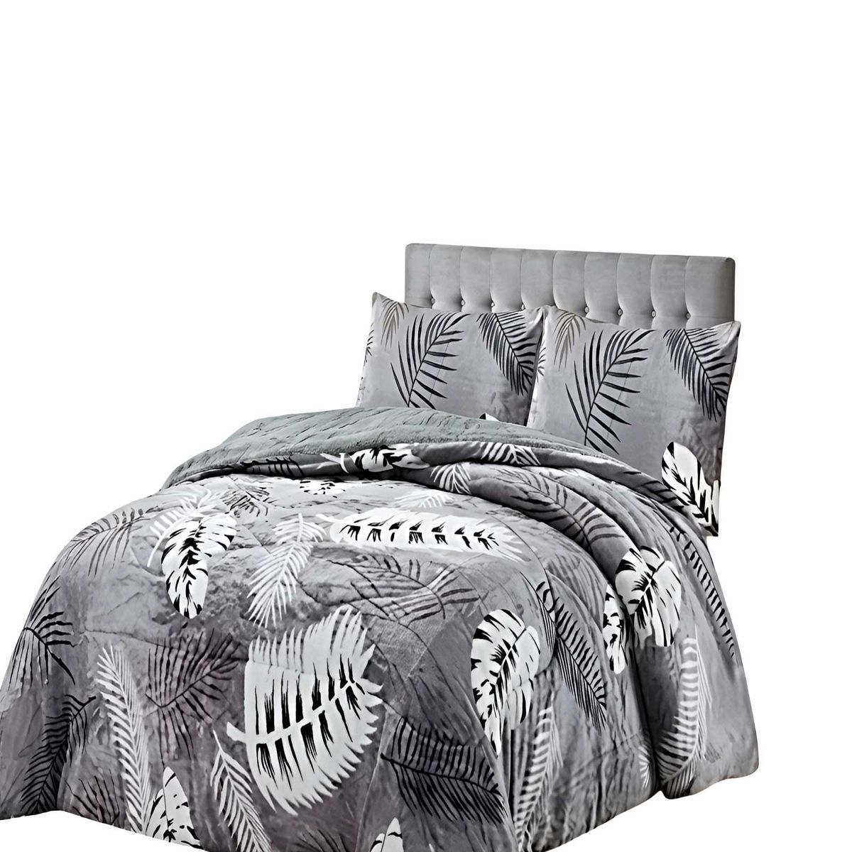 GENERICO - SET COBERTOR DE INVIERNO PLUSH 2 PLAZAS 230X250CM GRIS CLARO