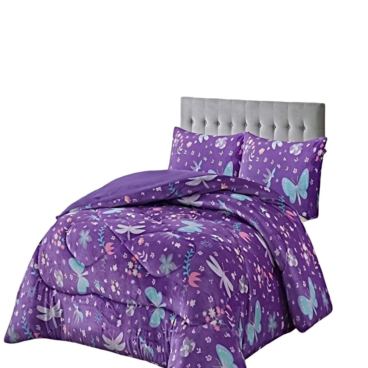 GENERICO - SET COBERTOR DE INVIERNO PLUSH 2 PLAZAS 230X250CM LILA