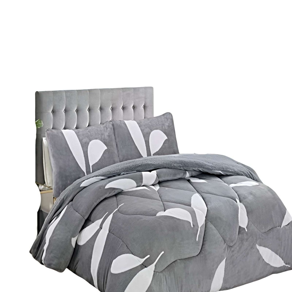 GENERICO - SET COBERTOR DE INVIERNO PLUSH 2 PLAZAS 230X250CM GRIS CLARO 2