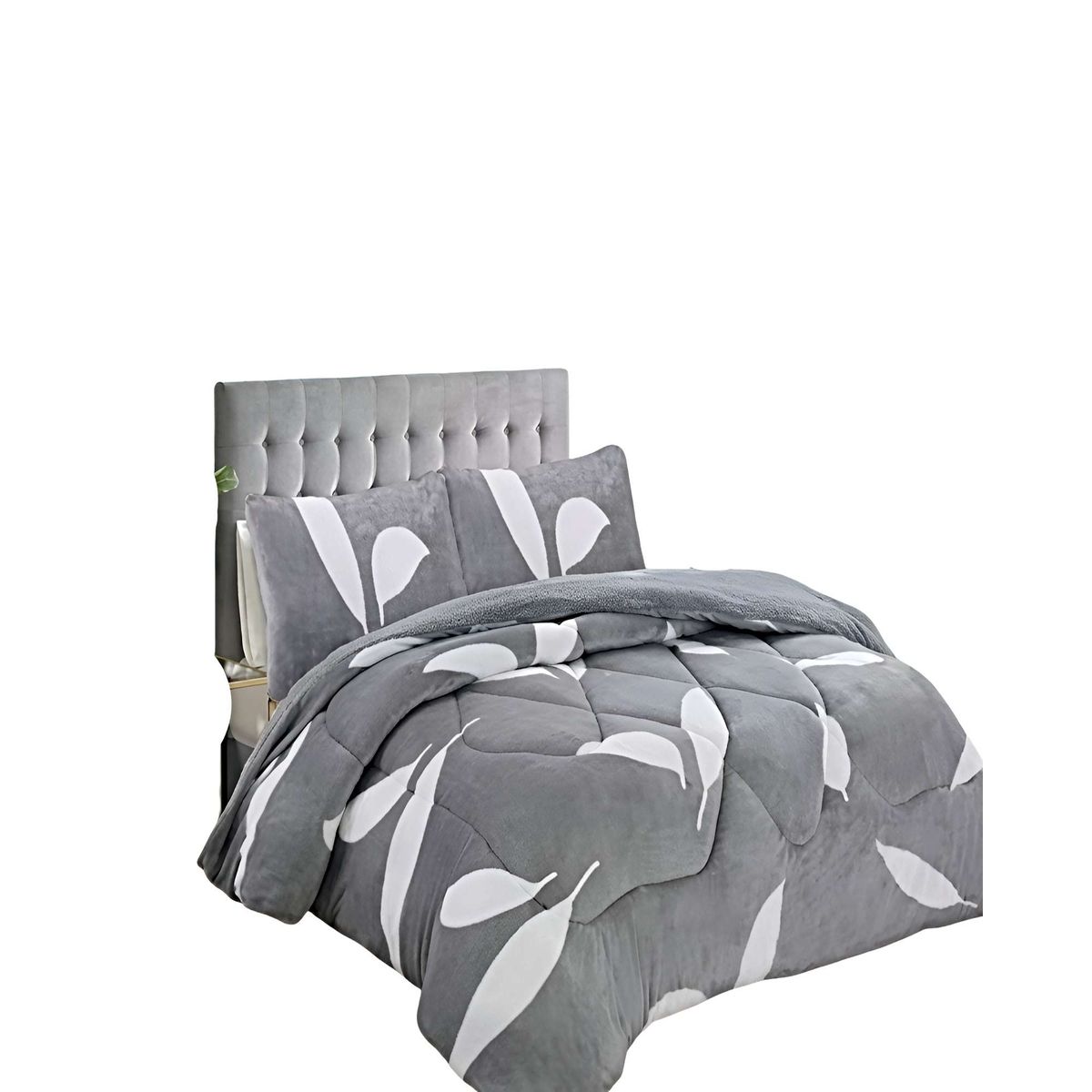 GENERICO - SET COBERTOR DE INVIERNO PLUSH 2 PLAZAS 230X250CM GRIS CLARO 2