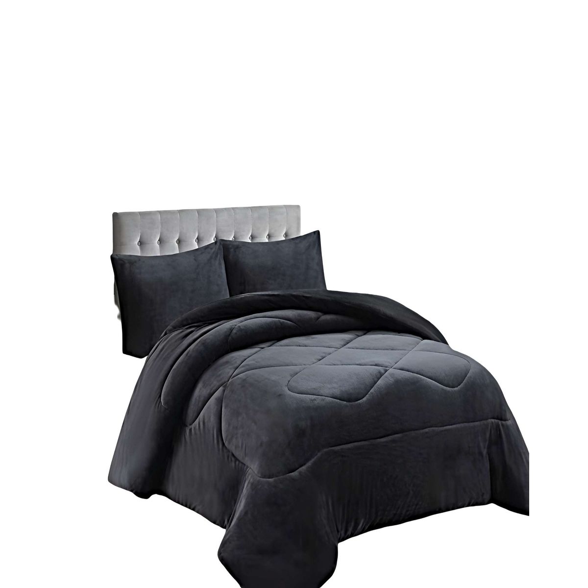 GENERICO - SET COBERTOR DE INVIERNO PLUSH 2 PLAZAS 230X250CM GRIS OSCURO