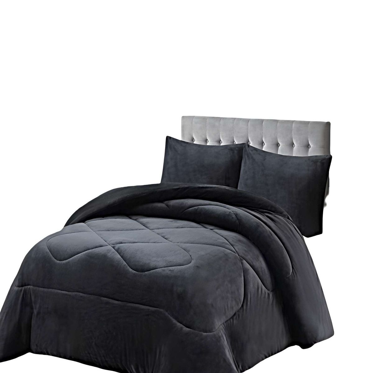 GENERICO - SET COBERTOR DE INVIERNO PLUSH 2 PLAZAS 230X250CM GRIS OSCURO