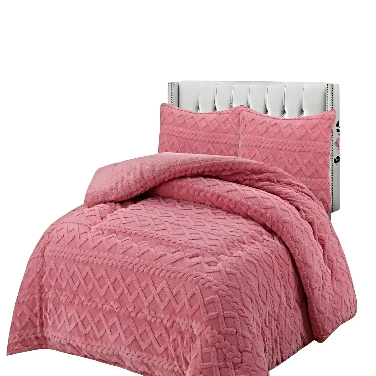 GENERICO - SET COBERTOR DE INVIERNO CON TEXTURA 2 PLAZAS 230X250CM ROSA