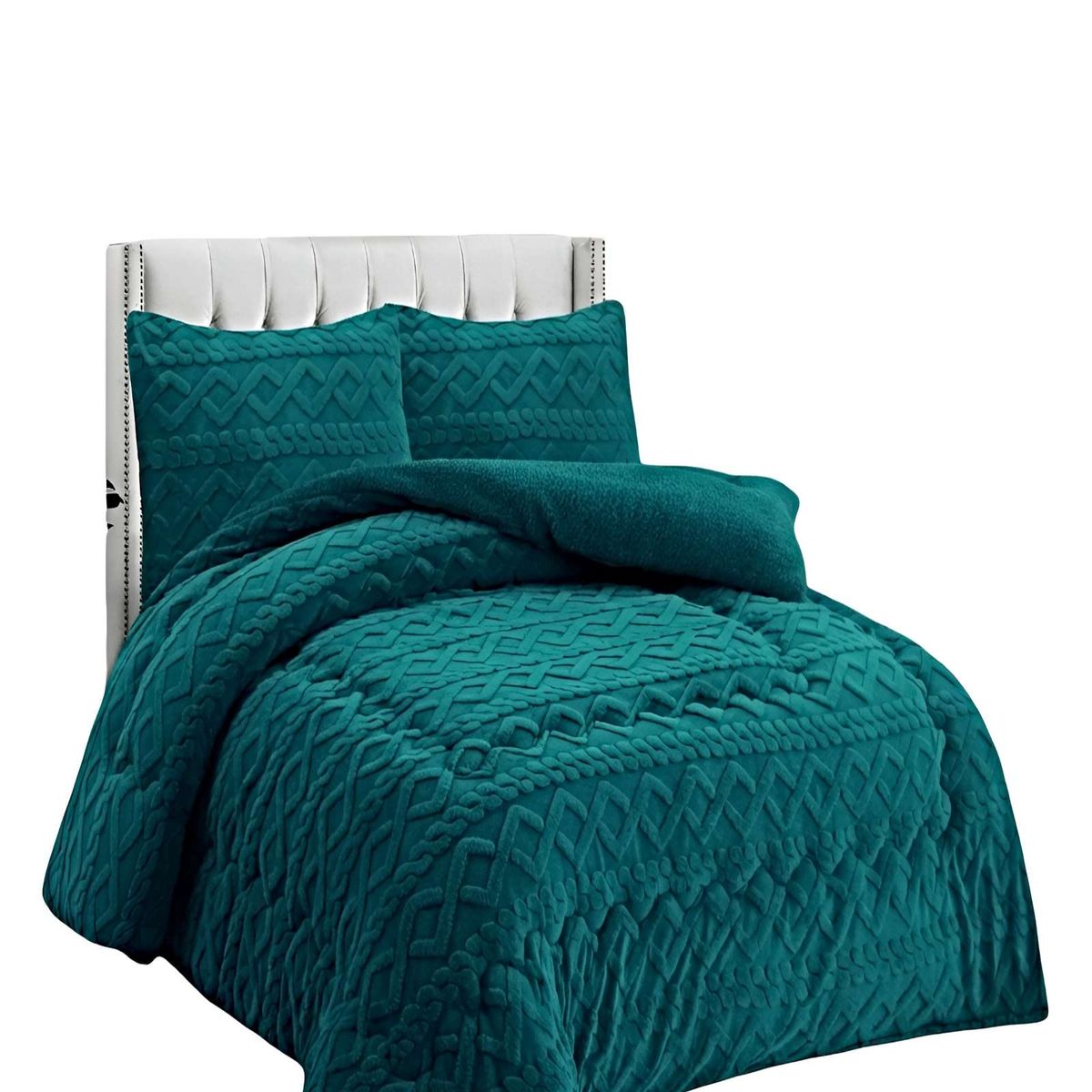 GENERICO - SET COBERTOR DE INVIERNO CON TEXTURA 2 PLAZAS 230X250CM TURQUESA