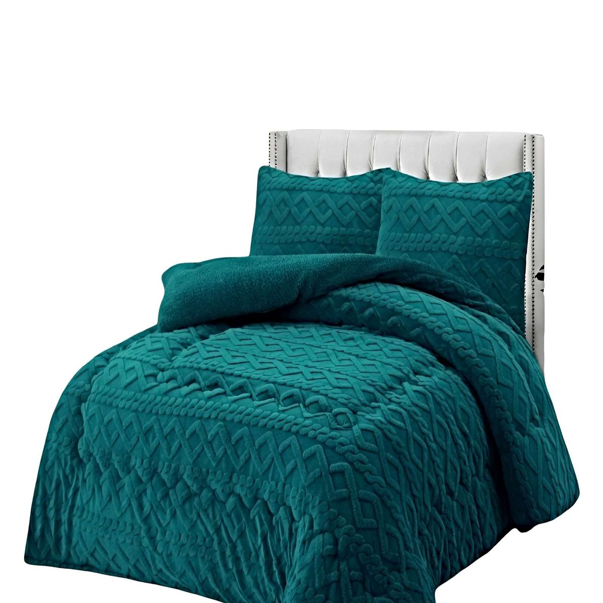 GENERICO - SET COBERTOR DE INVIERNO CON TEXTURA 2 PLAZAS 230X250CM TURQUESA