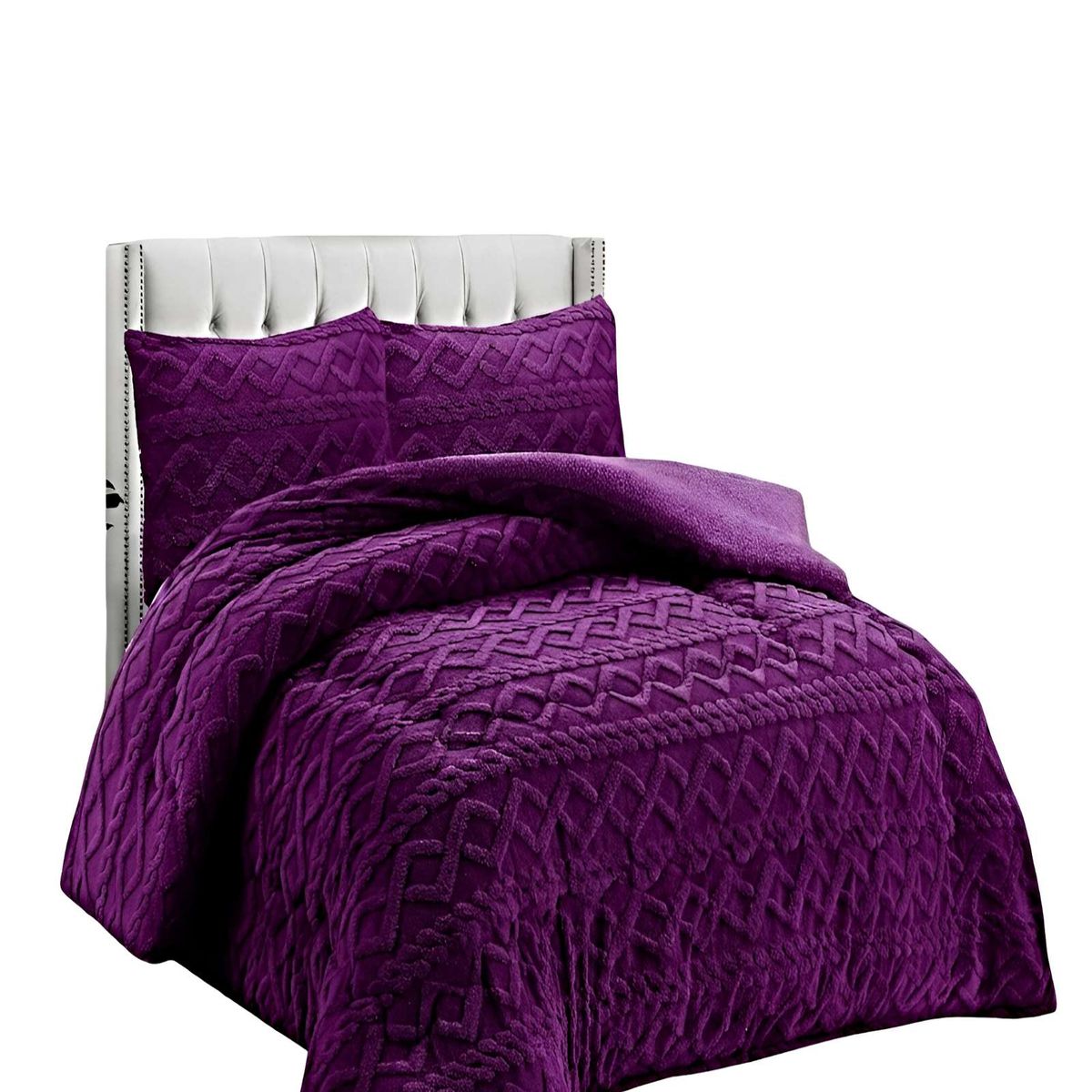 GENERICO - SET COBERTOR DE INVIERNO CON TEXTURA 2 PLAZAS 230X250CM VIOLETA
