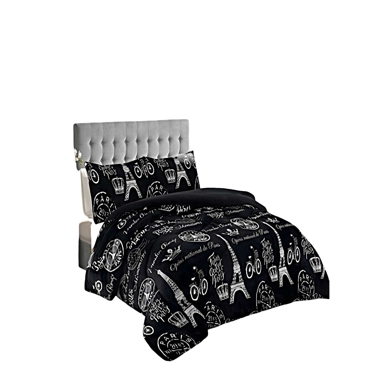 GENERICO - SET COBERTOR DE INVIERNO PLUSH KING 250X270CM NEGRO 2