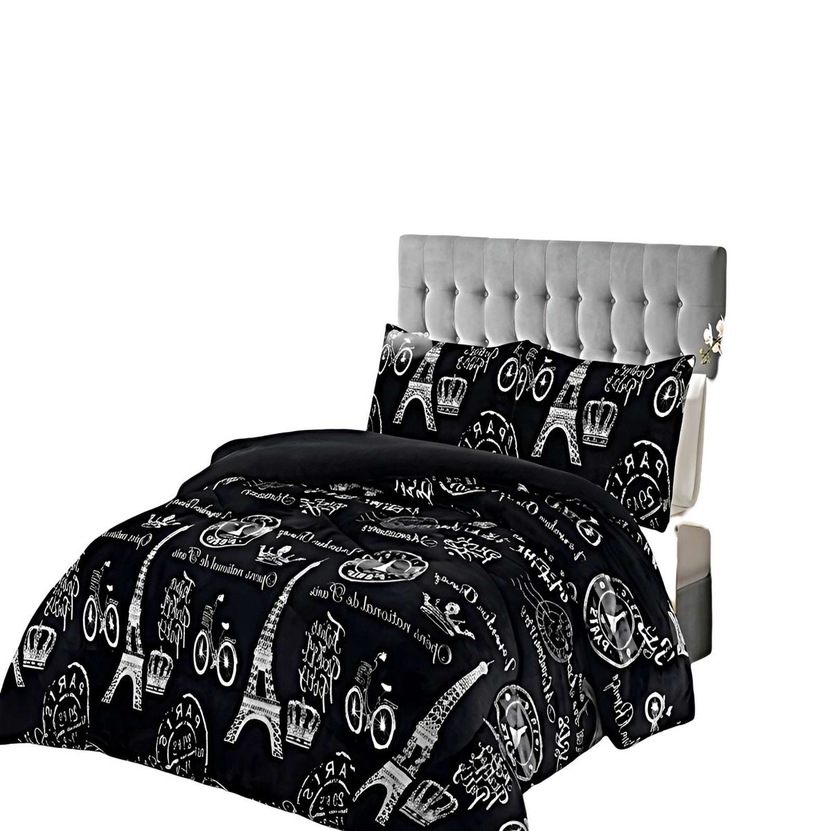 GENERICO - SET COBERTOR DE INVIERNO PLUSH KING 250X270CM NEGRO 2