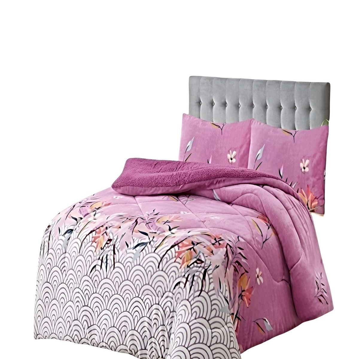 GENERICO - PACK COBERTOR DE INVIERNO PLUSH 1.5 PLAZA 180X200CM ROSA 2