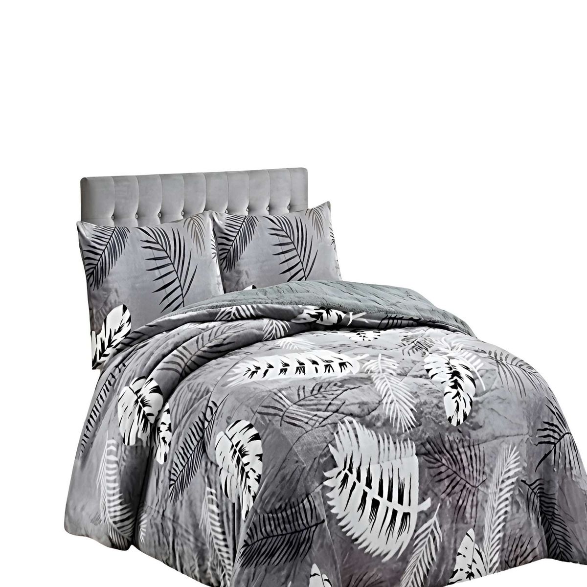 GENERICO - PACK COBERTOR DE INVIERNO PLUSH 1.5 PLAZA 180X200CM GRIS CLARO 1