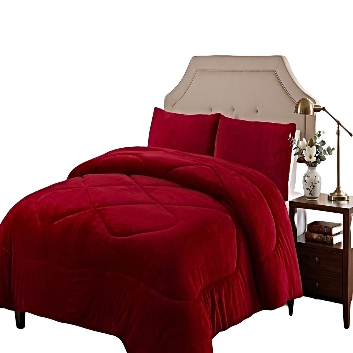 GENERICO - PACK COBERTOR DE INVIERNO PLUSH 2 PLAZAS 230X250CM ROJO