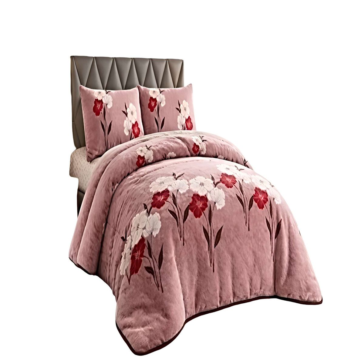 GENERICO - PACK COBERTOR DE INVIERNO PLUSH 2 PLAZAS 230X250CM ROSA 2