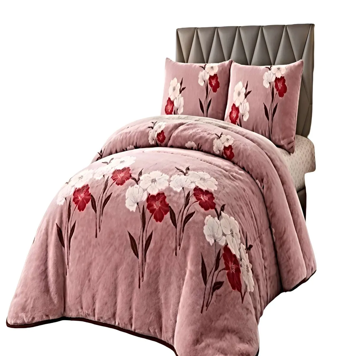 GENERICO - PACK COBERTOR DE INVIERNO PLUSH 2 PLAZAS 230X250CM ROSA 2