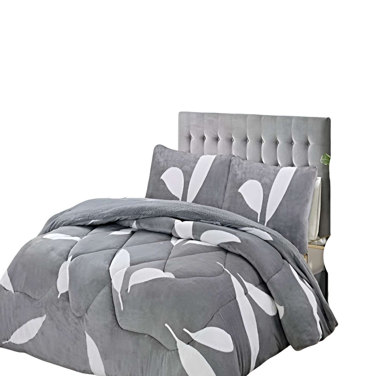 GENERICO - PACK COBERTOR DE INVIERNO PLUSH 2 PLAZAS 230X250CM GRIS CLARO 2