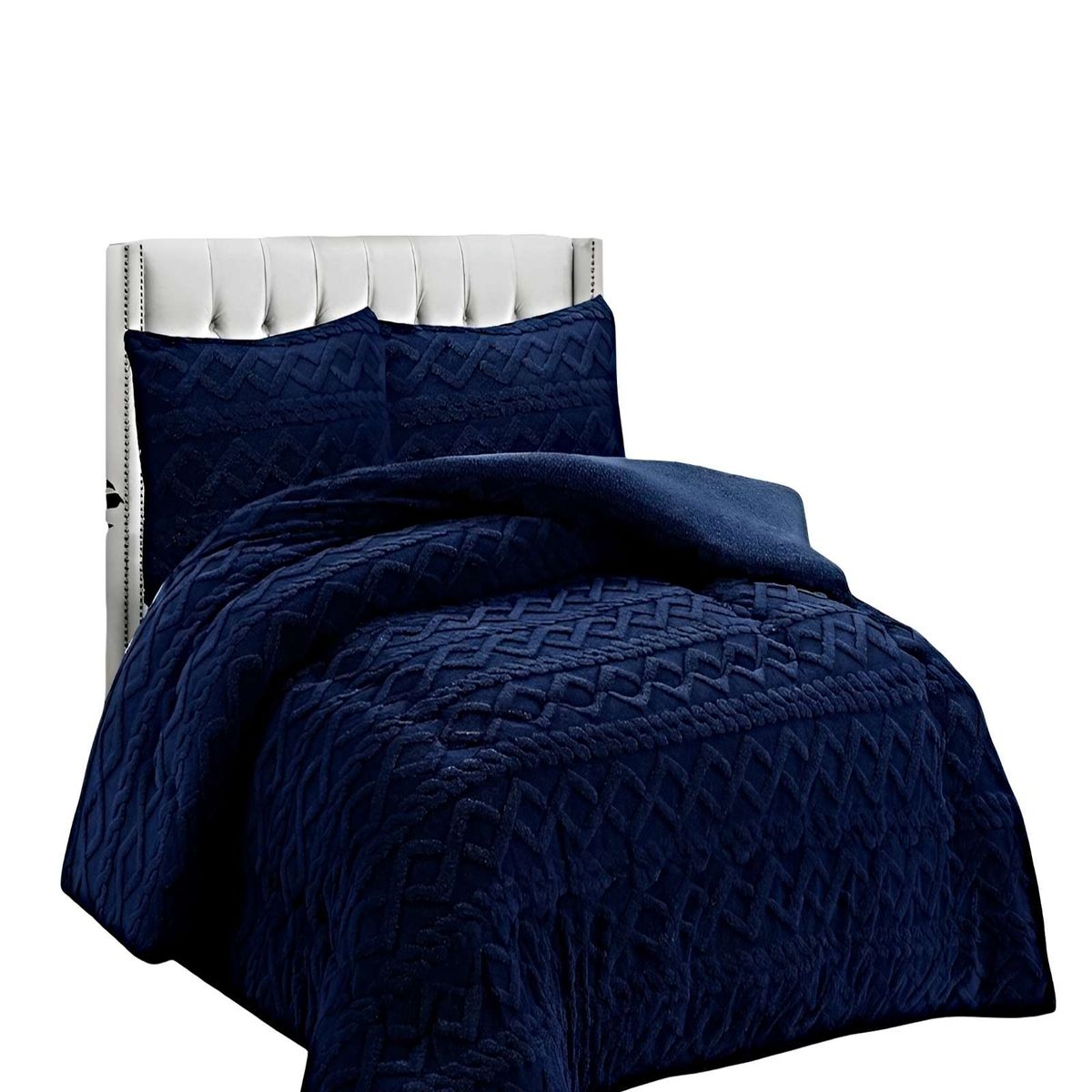 GENERICO - PACK COBERTOR DE INVIERNO CON TEXTURA 2 PLAZAS 230X250CM AZUL