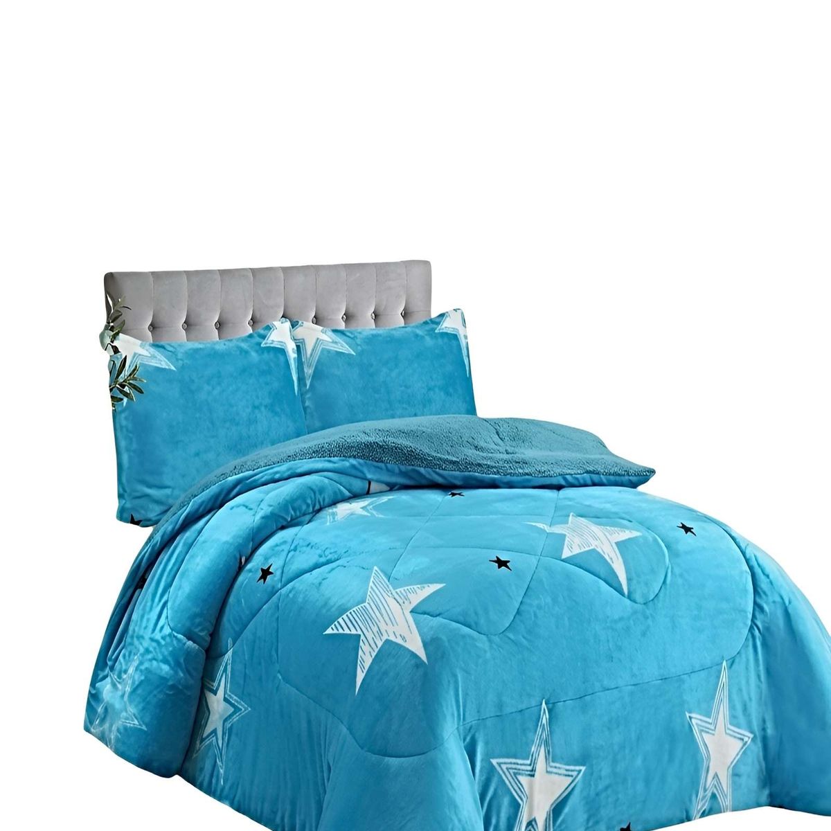 GENERICO - JUEGO COBERTOR DE INVIERNO PLUSH 1.5 PLAZA 180X200CM CELESTE