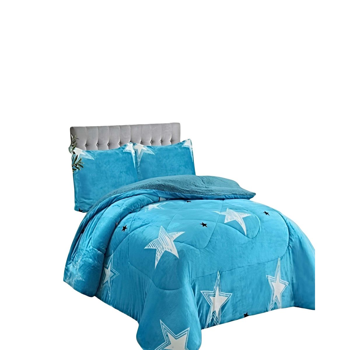 GENERICO - JUEGO COBERTOR DE INVIERNO PLUSH 1.5 PLAZA 180X200CM CELESTE