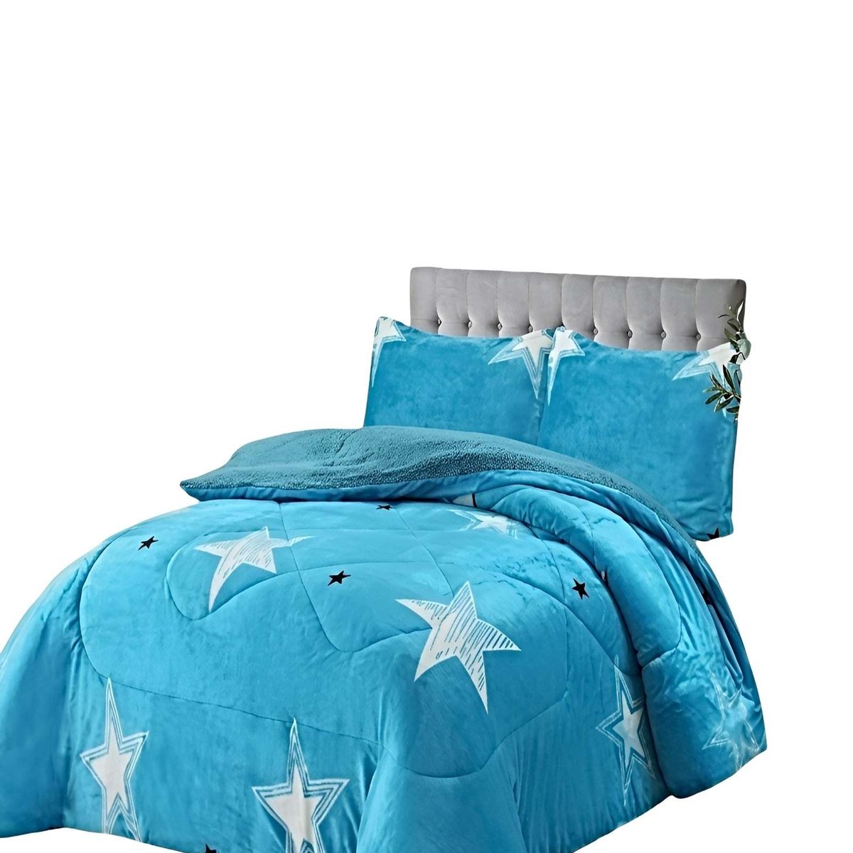 GENERICO - JUEGO COBERTOR DE INVIERNO PLUSH 1.5 PLAZA 180X200CM CELESTE