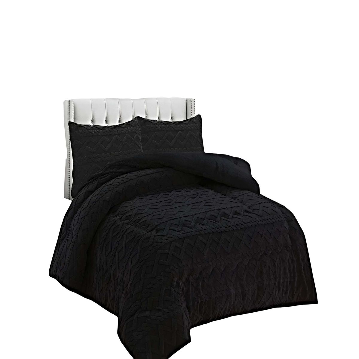 GENERICO - JUEGO COBERTOR DE INVIERNO CON TEXTURA 1.5 PLAZA 180X200CM P NEGRO