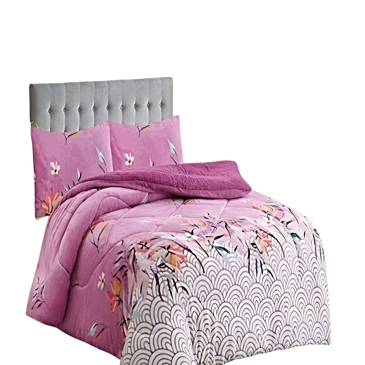GENERICO - JUEGO COBERTOR DE INVIERNO PLUSH 2 PLAZAS 230X250CM ROSA