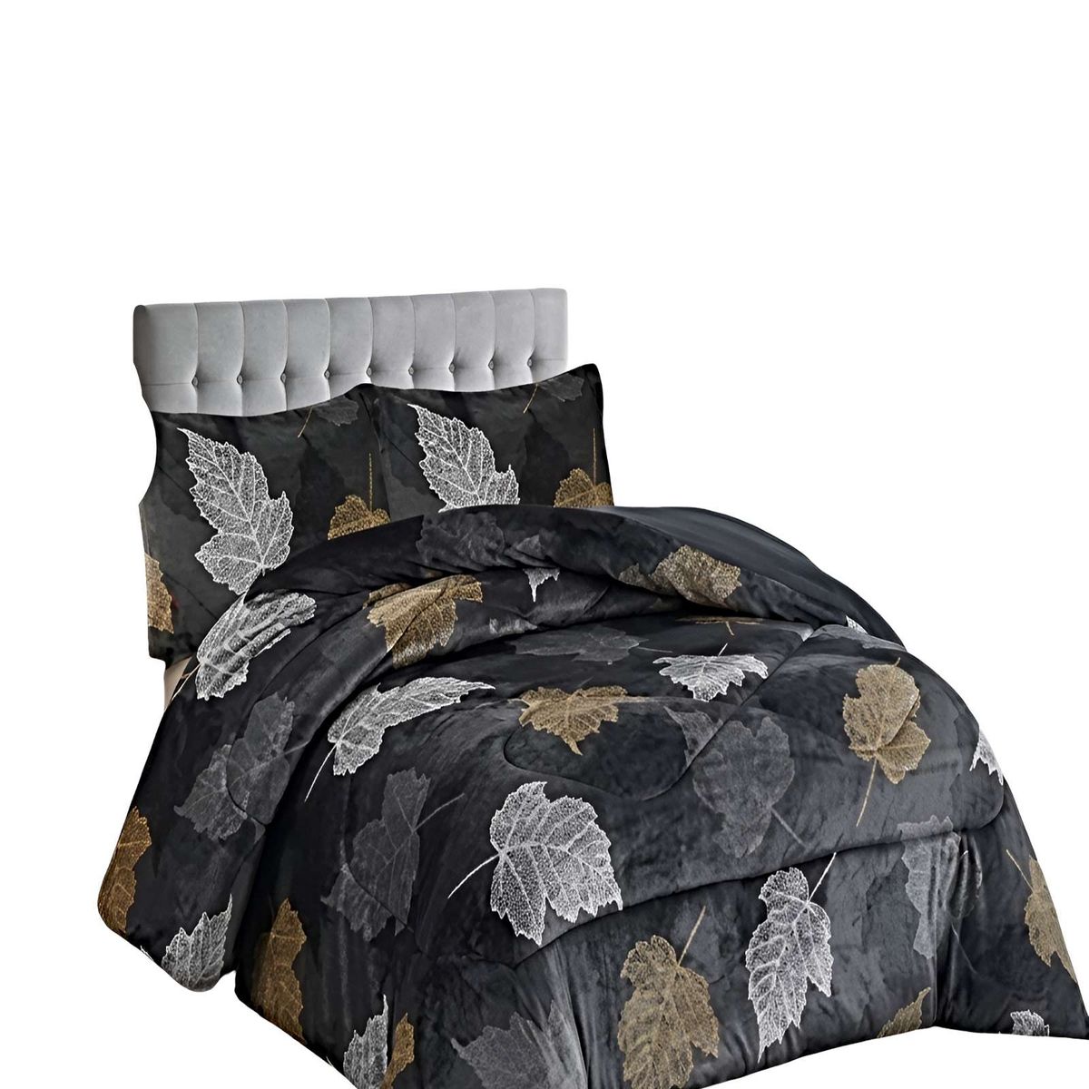 GENERICO - JUEGO COBERTOR DE INVIERNO PLUSH 2 PLAZAS 230X250CM NEGRO 3