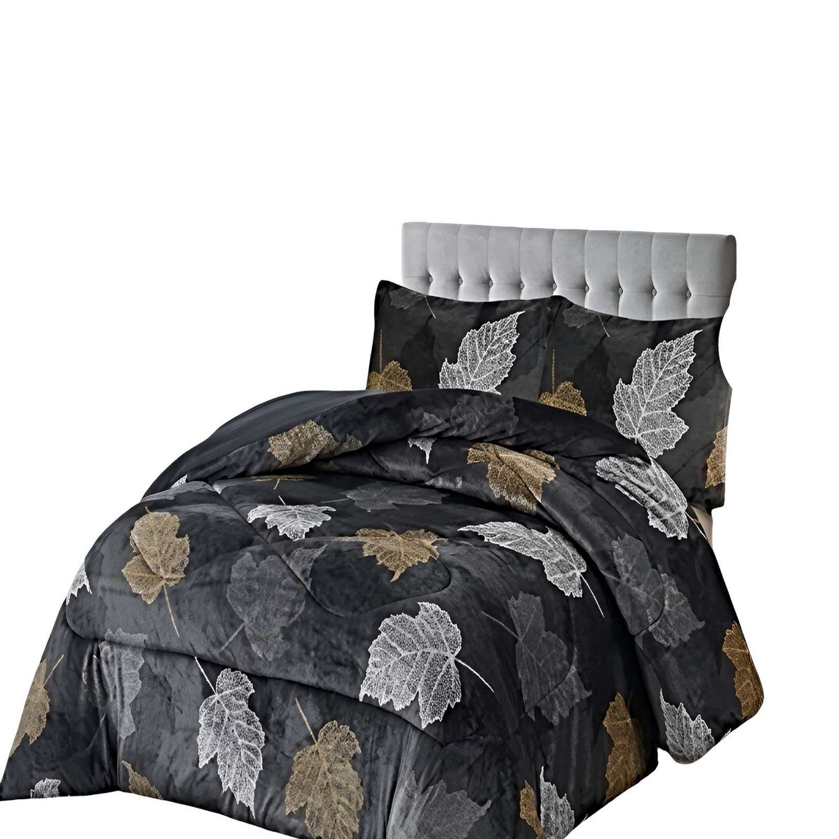 GENERICO - JUEGO COBERTOR DE INVIERNO PLUSH 2 PLAZAS 230X250CM NEGRO 3