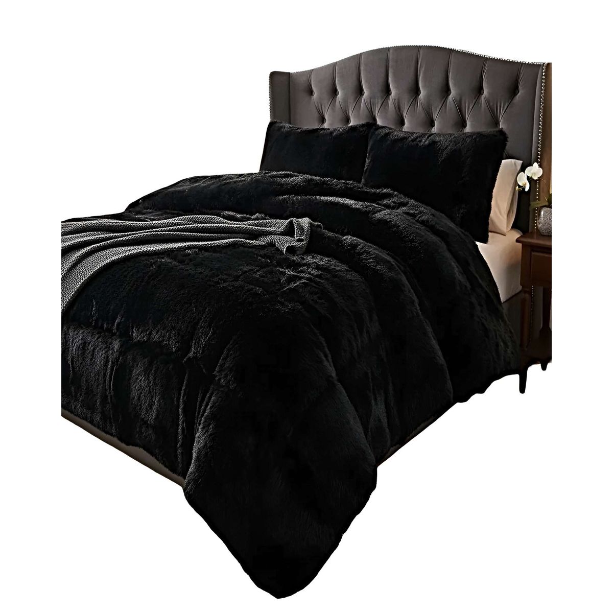GENERICO - JUEGO COBERTOR DE INVIERNO PELUDO KING 250X270CM NEGRO