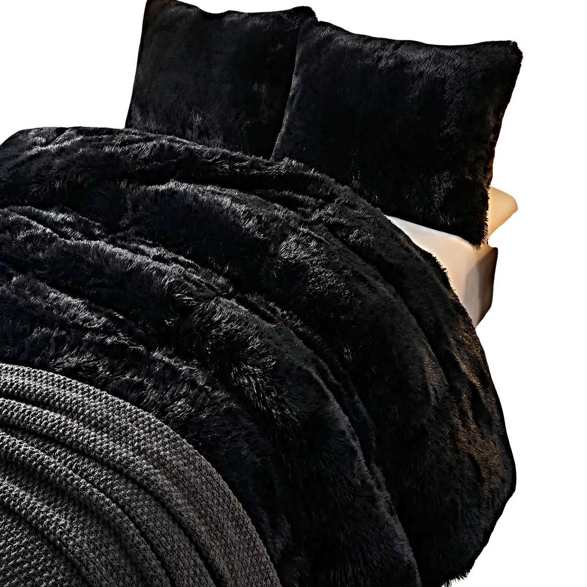 GENERICO - JUEGO COBERTOR DE INVIERNO PELUDO KING 250X270CM NEGRO