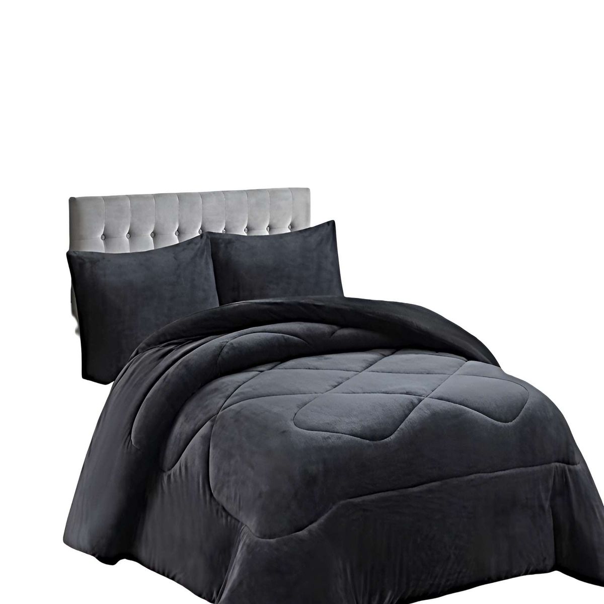 GENERICO - JUEGO COBERTOR DE INVIERNO PLUSH KING 250X270CM GRIS OSCURO