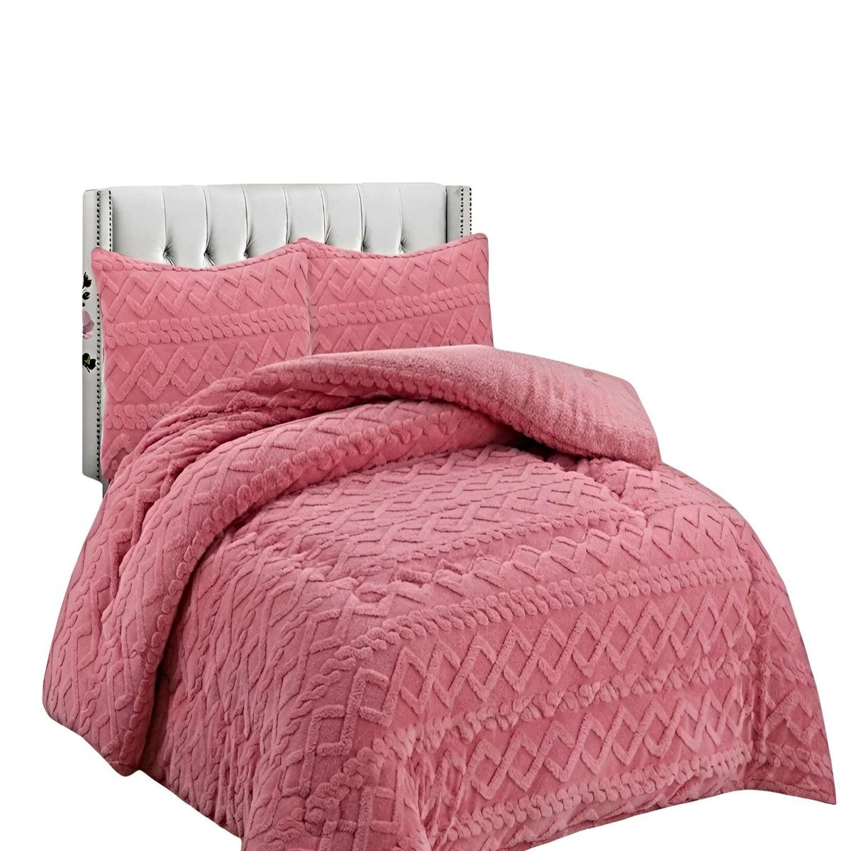 GENERICO - JUEGO COBERTOR DE INVIERNO CON TEXTURA KING 250X270CM ROSA